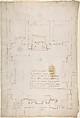 San Lorenzo, New Sacristy, plan (recto) San Lorenzo, New Sacristy, details, elevation and section (verso), Drawn by Anonymous, French, 16th century, Dark brown ink, black chalk, and incised lines