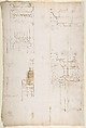 San Lorenzo, New Sacristy, plan (recto) San Lorenzo, New Sacristy, details, elevation and section (verso), Drawn by Anonymous, French, 16th century, Dark brown ink, black chalk, and incised lines