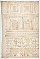 Palazzo Alberini-Cicciaporci, half elevation (recto) blank (verso), Drawn by Anonymous, French, 16th century, Dark brown ink, black chalk, and incised lines