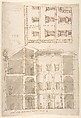 Unidentified Palace, section and half elevation (recto) blank (verso), Drawn by Anonymous, French, 16th century, Dark brown ink, black chalk, and incised lines