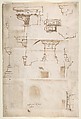Palazzo Salviati in Rome, section (recto); Palazzo Salviati in Rome, details (verso), Anonymous, French, 16th century, Pen and dark brown ink, over red chalk and stylus-incised lines (recto and verso).