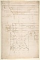Palazzo Massimo alle Colonne, entablature, elevation (recto); Portico, Doric capital and entablature, elevation and Unknown, Corinthian cornice, elevation (verso), Drawn by Anonymous, French, 16th century, Dark brown ink, black chalk, and incised lines