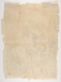 Street Show (Paillasse) (recto); a clown playing a drum (verso), Honoré Daumier (French, Marseilles 1808–1879 Valmondois), Black chalk and watercolor on laid paper (recto);  graphite and black chalk (verso)