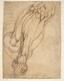 Anatomical Studies of a Leg (recto); Study of a Leg (verso), School of Michelangelo Buonarroti (Italian, Caprese 1475–1564 Rome), Pen and brown ink, and red chalk (recto); pen and brown ink (verso)