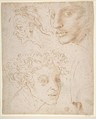 Three Heads after Michelangelo's Frescoes in the Sistine Chapel, Anonymous, Italian, 16th century Italian, Pen and brown ink