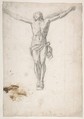 Christ on the Cross, Attributed to Girolamo Muziano (Italian, Acquafredda, Brescia 1528–1592 Rome), Black chalk; traces of reddish-brown oil paint at lower left