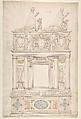 Design for a Double Tomb, Anonymous, French, 16th century, Black chalk, pen and brown ink, watercolor