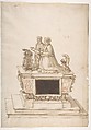 Design for a Triple Tomb, Anonymous, French, 16th century French, Black chalk, pen and brown ink, brush and brown wash, watercolor