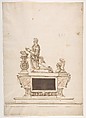 Design for a Man's Tomb, Anonymous, French, 16th century French, Black chalk, pen and brown ink, brush and brown wash, watercolor