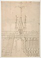 Design for Choir Stalls Showing the Entrance to the Choir through the Rood Screen, Anonymous, French, 16th century, Pen and brown ink, brush and brown wash