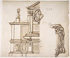 Design for a Tomb for a Cardinal, Anonymous, French, 16th century French, Pen and brown ink, brush and brown wash