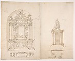 Two Designs for Tombs, Anonymous, French, 16th century, Black chalk, pen and brown ink, brush and brown wash