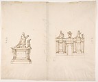 Designs for Two Tombs, Anonymous, French, 16th century French, Black chalk, pen and brown ink, brush and brown wash