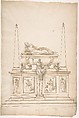 Design for a Lady's Tomb, Anonymous, French, 16th century French, Black chalk, pen and brown ink, brush and brown wash