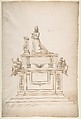 Design for a Lady's Tomb, Anonymous, French, 16th century French, Black chalk, pen and brown ink, brush and brown wash