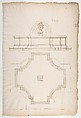 Plan and Elevation for a Fountain, Anonymous, French, 16th century French, Black chalk, pen and brown ink, brush and brown wash