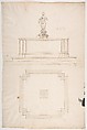 Plan and Elevation for a Fountain, Anonymous, French, 16th century French, Black chalk, pen and brown ink, brush and brown wash