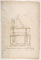 Design for a Lady's Tomb, Anonymous, French, 16th century French, Black chalk, pen and brown ink, brush and brown wash
