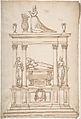 Design for a Woman's Tomb, Anonymous, French, 16th century, Black chalk, pen and brown ink, brush and brown wash