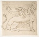 Unidentified, furniture support with winged lion motif, elevation, Drawn by Anonymous, French, 16th century, Dark brown ink, black chalk, and incised lines