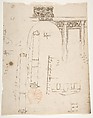 S. Costanza, drum, interior, elevation; column shafts, profiles; narthex, section; stair, detail plan (recto) stair, plans; window, elevation (verso), Drawn by Anonymous, French, 16th century, Dark brown ink, black chalk, and incised lines