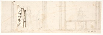 Unidentified building, ceiling or wall, painted frieze or decorative panels (recto) Unidentified building, cornice (verso), Drawn by Anonymous, French, 16th century, Dark brown ink, black chalk, and incised lines