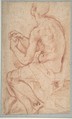 Kneeling Male Figure with Outstretched Arms (recto); Semi-Nude Seated Male Figure seen from Behind (verso), Attributed to Giovanni Battista Naldini (Italian, Florence 1535–1591 Florence), Red chalk (recto and verso)