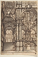 Design for a Stage Set:  Stairway and Arcades Leading to a Salone, Giovanni Battista Natali III (Italian, Pontremoli, Tuscany 1698–1765 Naples), Pen and brown ink, brush with brown and gray wash, over graphite or black chalk