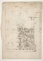 Temple of Castor and Pollux, soffit panel, ceiling plan (recto) Unidentified, stucco or fresco, details (verso), Drawn by Anonymous, French, 16th century, Dark brown ink, black chalk, and incised lines