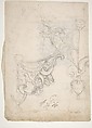 Temple of Castor and Pollux, soffit panel, ceiling plan (recto) Unidentified, stucco or fresco, details (verso), Drawn by Anonymous, French, 16th century, Dark brown ink, black chalk, and incised lines