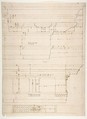 Unidentified, Doric cornice, elevation; Theater of Marcellus, Doric cornice, elevation (recto) Unidentified, cornice, elevation (verso), Drawn by Anonymous, French, 16th century, Dark brown ink, black chalk, and incised lines