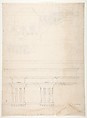 Basilica Ulpia, cornice, elevation profile with ornamental detailing; Domus Turciorum, entablature, elevation profile (recto) Domus Turciorum, elevation, perspective (verso), Drawn by Anonymous, French, 16th century, Dark brown ink, black chalk, and incised lines