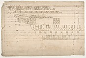 Temple of Minerva, elevation of cornice (recto) Temple of Minerva, elevation of capital and base (verso), Drawn by Anonymous, French, 16th century, Dark brown ink, black chalk, and incised lines