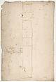 Temple of Minerva, elevation of architrave (recto) Temple of Minerva, column shaft (verso), Drawn by Anonymous, French, 16th century, Dark brown ink, black chalk, and incised lines
