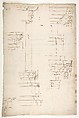 Arch of Constantine, elev, partial plan (recto) Arch of Constantine, profiles of base, shaft and entablature (verso), Drawn by Anonymous, French, 16th century, Dark brown ink, black chalk, and incised lines