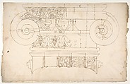 Unidentified, Ionic capital, elevation, front and side (recto) Unidentifed, Ionic capital, section, detail; Ionic capital, elevation, detail  (verso), Drawn by Anonymous, French, 16th century, Dark brown ink, black chalk, and incised lines