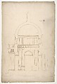 S. Pietro in Montorio, Tempietto, section (recto) blank (verso), Drawn by Anonymous, French, 16th century, Dark brown ink, black chalk, and incised lines