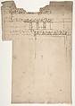Arch of Septimius Severus, ornamental cornice and pilaster (recto) Arch of Septimius Severus, cornice with ornamental frame moulding (verso), Drawn by Anonymous, French, 16th century, Dark brown ink, black chalk, and incised lines
