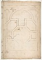 Unidentified, cornice, projection; architrave, projection (recto) Unidentified, ceiling, plan (verso), Drawn by Anonymous, French, 16th century, Dark brown ink, black chalk, and incised lines
