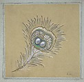Drawing of a Feather from a Group of Designs for Silver and Jewelry by Various Artists, Jacques-Charles-François-Marie Froment-Meurice French, Gouache and gilt over graphite framed in graphite border