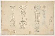 Designs for Mirrors from the Workshop of Froment-Meurice (recto); Studies for Candlestick Holders (verso), Workshop of Jacques-Charles-François-Marie Froment-Meurice (French, 1864–1948), Graphite