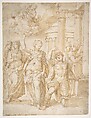 Sibyl Announcing the Birth of Christ to the Emperor Augustus, Bartolomeo Neroni (Il Riccio) Italian, Pen and brown ink, brush and pale brown wash, over black chalk