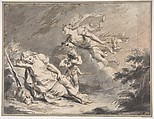 Diana Visiting the Sleeping Endymion, Pietro Antonio Novelli (Italian, Venice 1729–1804 Venice), Pen and brown ink, brush and gray wash, over black chalk.  Framing lines in pen and brown ink