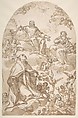 Saint Gregory the Great Interceding for Souls in Purgatory, Giovanni Odazzi (Italian, Rome 1663–1731 Rome), Pen and brown ink, brush and brown wash, over black chalk