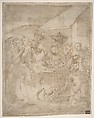 Adoration of the Shepherds, Attributed to Giovanni Battista Paggi (Italian, Genoa 1554–1627 Genoa), Pen and brown ink, brush and brown wash