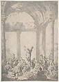 Saint Paul Preaching in Athens, Giovanni Paolo Panini (Italian, Piacenza 1691–1765 Rome), Pen and brown ink, brush and pale gray wash, over graphite