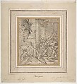 Apparition of Christ (recto); Printed Fragment with Jupiter Enthroned with Eagle, from Caraglio's "Martyrdom of Saint Peter and Saint Paul" (verso), Parmigianino (Girolamo Francesco Maria Mazzola) (Italian, Parma 1503–1540 Casalmaggiore), Pen and brown ink, brush and gray-brown wash, over traces of leadpoint and some stylus ruling (recto); printed Jupiter enthroned with attendant eagle (verso)