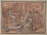 The Judgment of Solomon, Giuseppe Passeri (Passari) (Italian, Rome 1654–1714 Rome), Pen and brown ink, red chalk, brush and red wash, highlighted with white