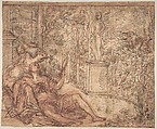 The Virgin Immaculate with the Christ Child in Glory (recto); Rinaldo and Armida (verso), Giuseppe Passeri (Passari) (Italian, Rome 1654–1714 Rome), Pen and brown ink, red chalk, brush and red wash, highlighted with white (recto); pen and brown ink, over red chalk (verso)