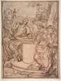 Christ and the Samaritan Woman at the Well, Giuseppe Passeri (Passari) Italian, Pen and brown ink, over red chalk; framing lines in red chalk, black chalk, and pen and ink, all probably by the artist